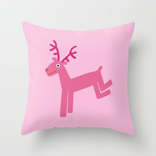 Reindeer-Pink Throw Pillow