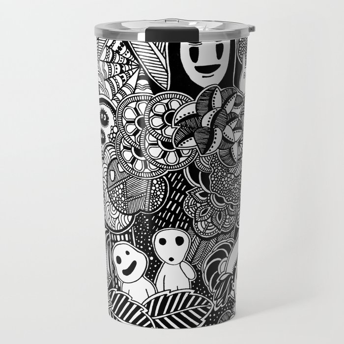 Ghibli  inspired black and white doodle art Travel Mug