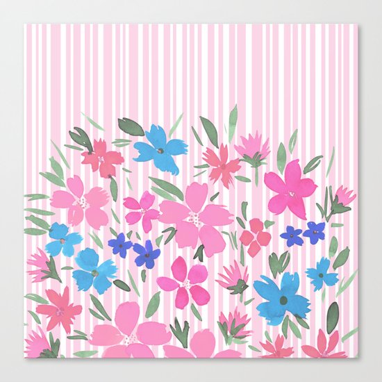 Floral Spring and Stripes Pink Canvas Print