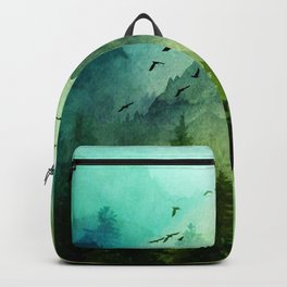 Mountain Morning Backpack | Beauty, Tree, Forest, Mountain, Wonderlust, Adventure, Pine, Curated, Watercolor, Landscape 