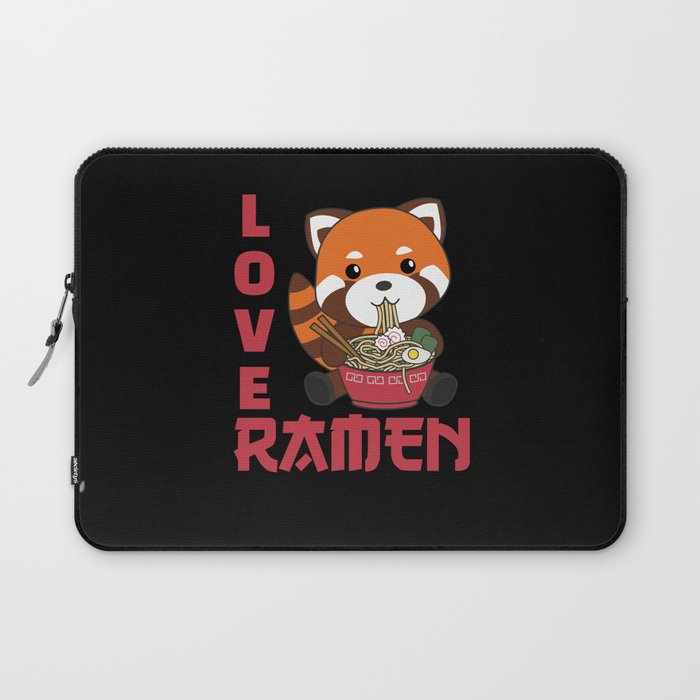 Powered By Ramen Cute Red Panda Eats Ramen Noodles Laptop Sleeve