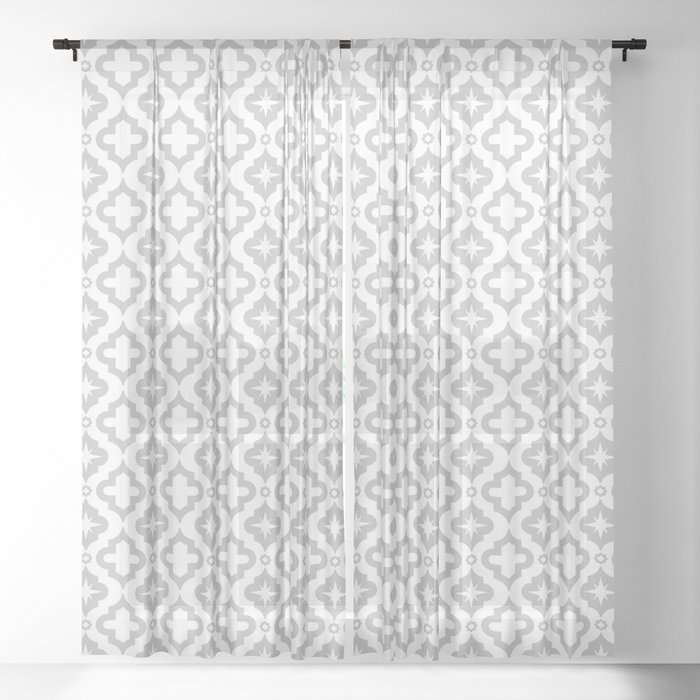 Light Grey Ornamental Arabic Pattern Sheer Curtain