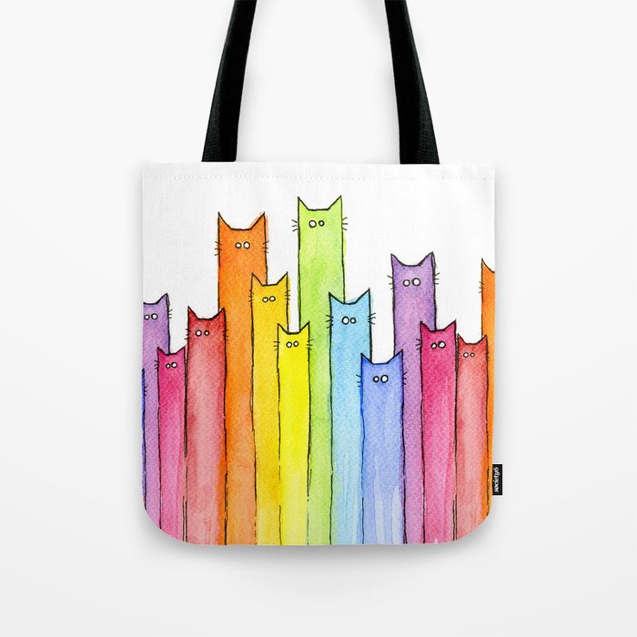 Cat Rainbow Watercolor Pattern Tote Bag