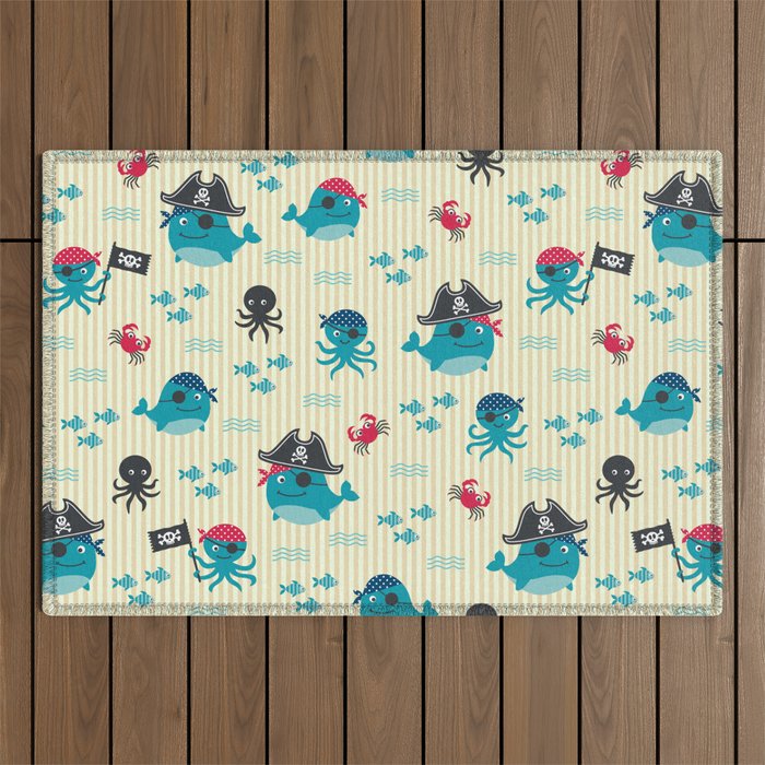 Underwater pirates vintage pattern Outdoor Rug