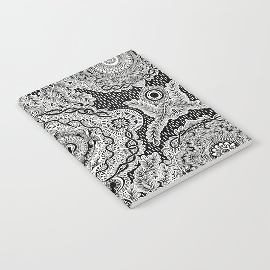 Rain in the Garden - black and white Notebook