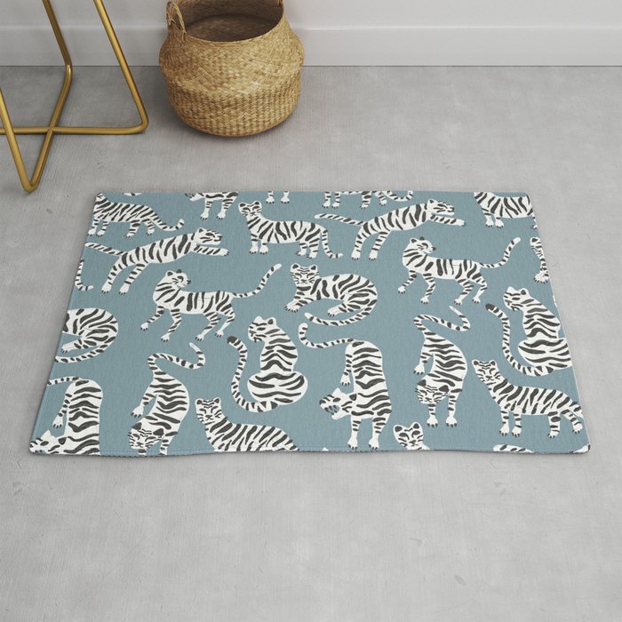 Tiger Collection – White on Blue Rug