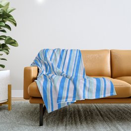 [ Thumbnail: Blue, Light Blue & Lavender Colored Lined/Striped Pattern Throw Blanket ]