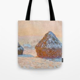 Claude Monet - Wheatstacks, Snow Effect, Morning Tote Bag