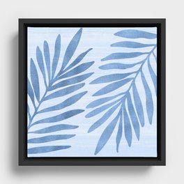 Cool Blue Coastal Palm Fronds Framed Canvas