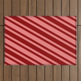 [ Thumbnail: Light Coral and Dark Red Colored Striped/Lined Pattern Outdoor Rug ]