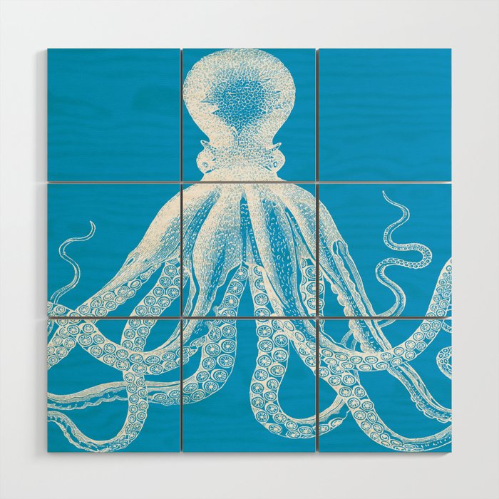 Octopus | Vintage Octopus | Tentacles | Turquoise Blue and White | Wood Wall Art