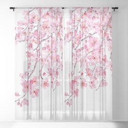 pink cherry blossom watercolor 2020 Sheer Curtain