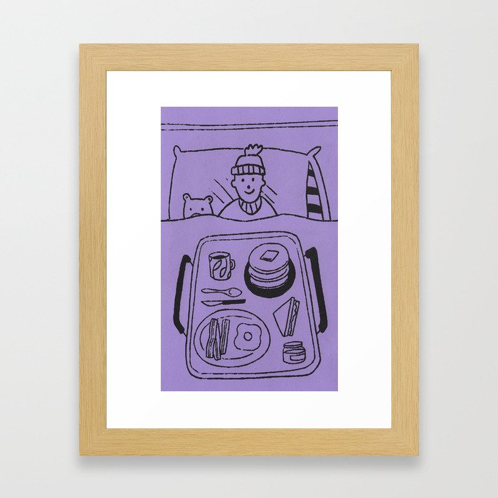 Breakfast in bed purple illustration risograph Framed Art Print
