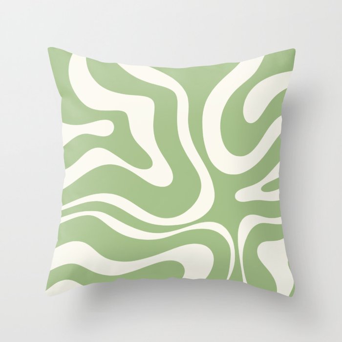Modern Liquid Swirl Abstract Pattern in Light Sage Green and Cream