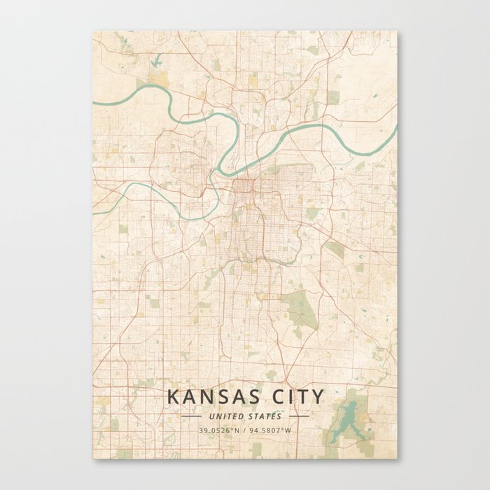 Kansas City, United States - Vintage Map Canvas Print