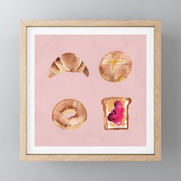 Breakfast Illustration with Croissant, Bagel, Toast and Bun Framed Mini Art Print
