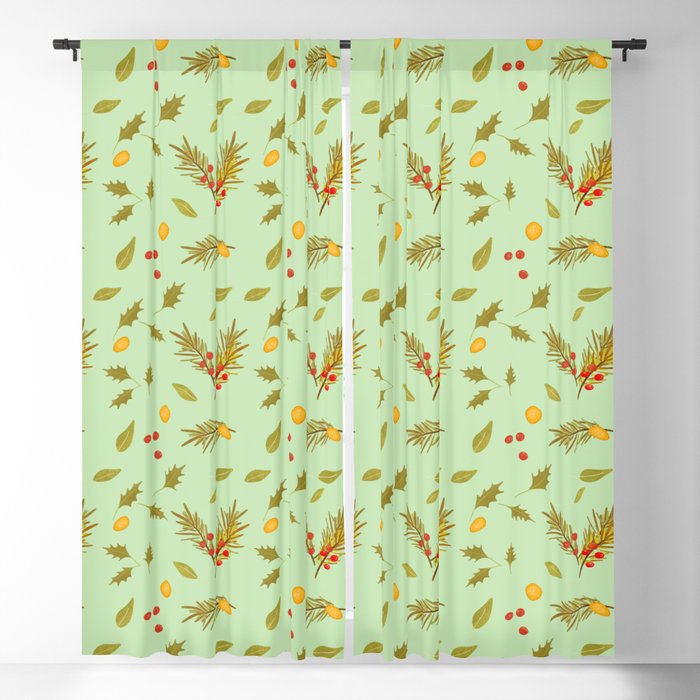  Citrus Green Holly Berry Blackout Curtain