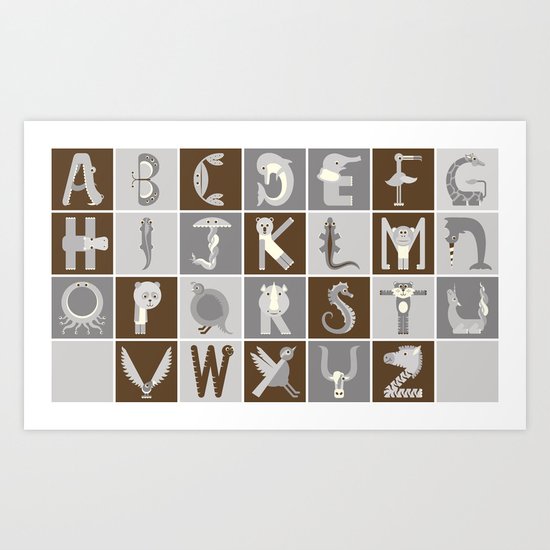 Neutral Horizontal Animal Alphabet (Complete Poster) Art Print