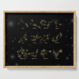 Zodiac signs astrology astrological constellations symbols gold Serving Tray