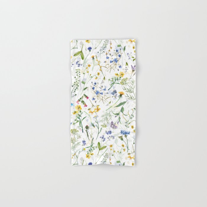 Scandinavian Midsummer Blue And Yellow Wildflowers Meadow  Hand & Bath Towel
