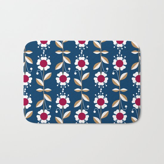 Blue floral pattern . Bath Mat