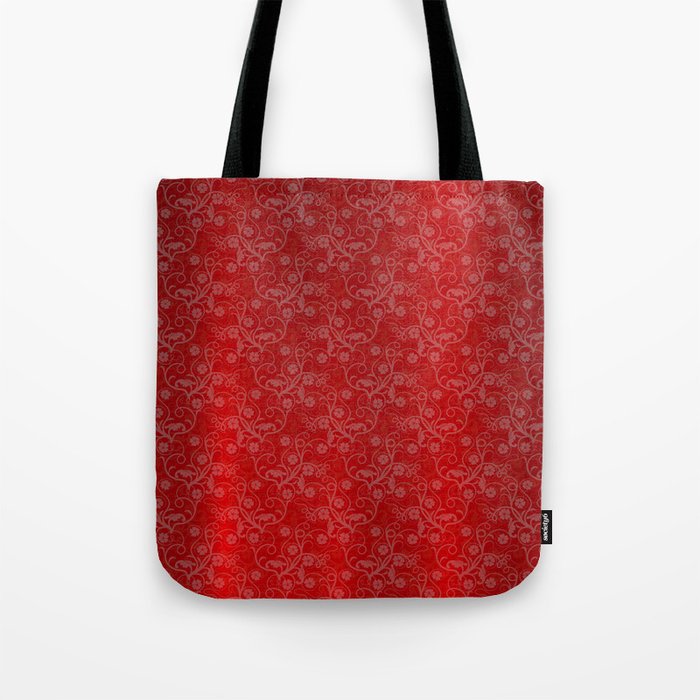 Red Silk Metallic Floral Modern Collection Tote Bag