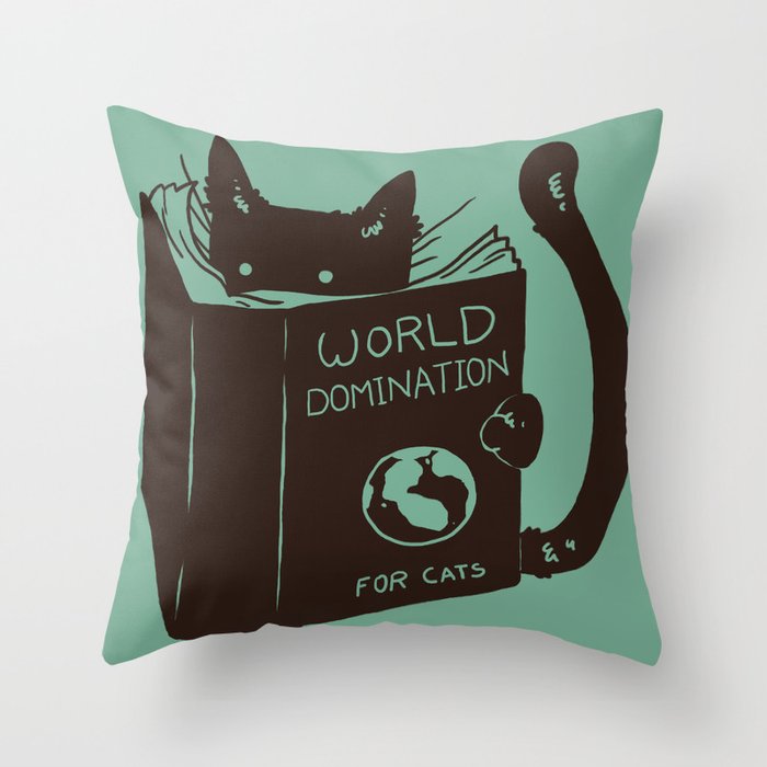 World Domination for Cats (Green) Throw Pillow