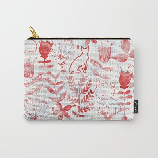 Watercolor Floral & Cat Carry-All Pouch