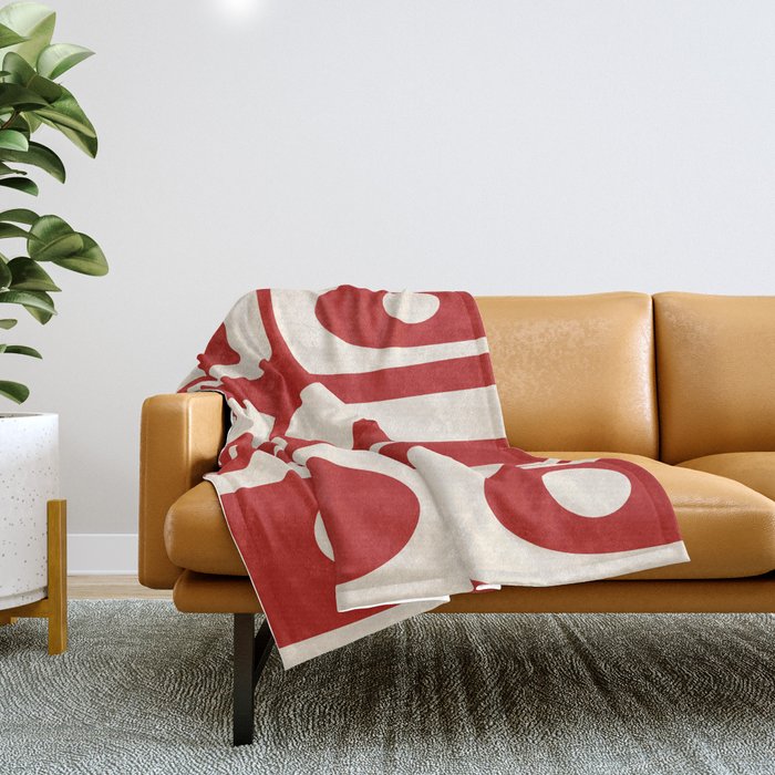 Retro Piquet Mid Century Modern Abstract Pattern in Red and Almond Cream Throw Blanket