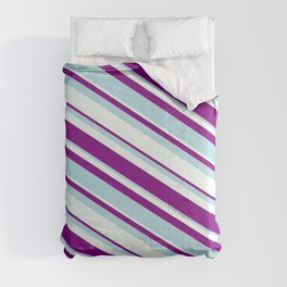 [ Thumbnail: Purple, Powder Blue, and Mint Cream Colored Lined/Striped Pattern Comforter ]