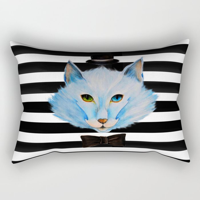 blue cat with hat Rectangular Pillow