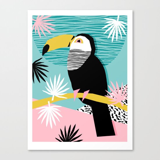 Loopy - wacka designs abstract bird toucan tropical memphis throwback retro neon 1980s style pop art Canvas Print