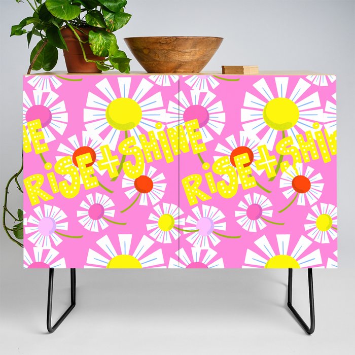 Rise And Shine Modern Daisy Flowers Hot Pink Credenza