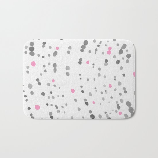 Dot Painting - Pink - Gray Bath Mat
