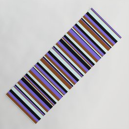 [ Thumbnail: Light Cyan, Brown, Medium Slate Blue & Black Colored Lines Pattern Yoga Mat ]