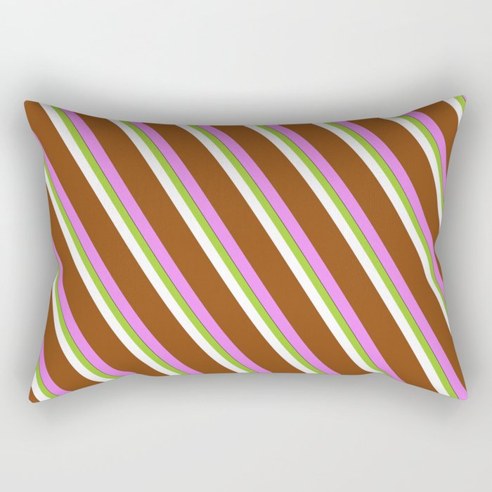 Vibrant Green, White, Brown, Violet, and Black Colored Lines/Stripes Pattern Rectangular Pillow