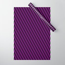 [ Thumbnail: Fuchsia and Black Colored Lined/Striped Pattern Wrapping Paper ]