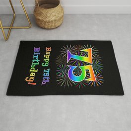 [ Thumbnail: 75th Birthday - Fun Rainbow Spectrum Gradient Pattern Text, Bursting Fireworks Inspired Background Rug ]
