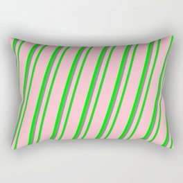 [ Thumbnail: Pink, Lime & Grey Colored Lined Pattern Rectangular Pillow ]