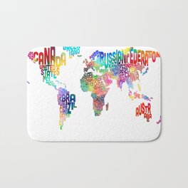 Typography Text Map of the World Bath Mat