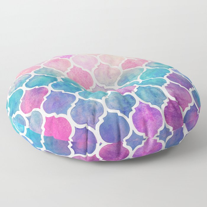 Rainbow Pastel Watercolor Moroccan Pattern Floor Pillow