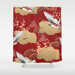 Japanese cherry blossom and crane birds pattern Shower Curtain