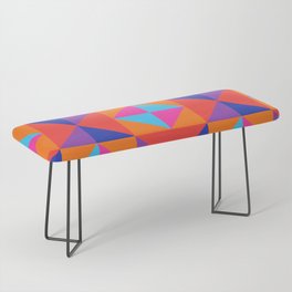 GEOMETRIC SQUARE CHECKERBOARD TILES in GLAM 70s DISCO REVIVAL RAINBOW COLOURS PINK PURPLE RED ORANGE Bench