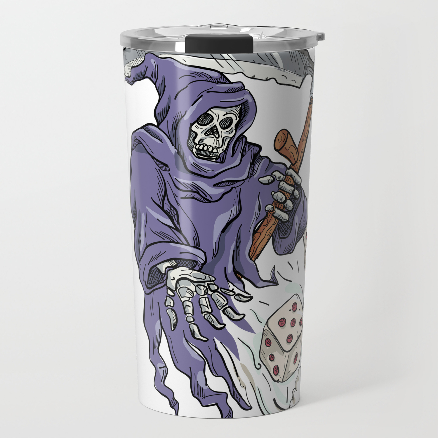 Grim Reaper Throwing The Dice Drawing Color Travel Mug By Patrimonio Society6