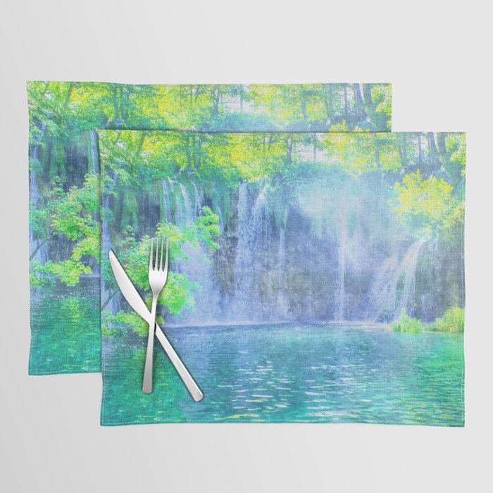 waterfall stream impressionism painted realistic scene Placemat