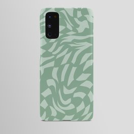 Minty sage green distorted groovy checks pattern Android Case