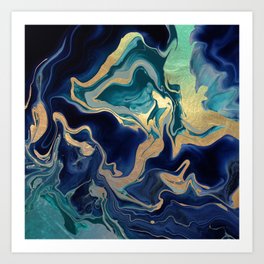 DRAMAQUEEN - GOLD INDIGO MARBLE Art Print