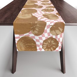Pop Art Pumpkin Pattern (Light Browns\Muted Pastel Pink Version) Table Runner