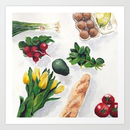 Produce Art Print | Illustration, Mixed Media, Food, Painting 