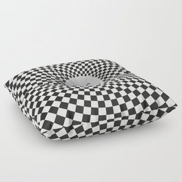 Checkered Black and White Smiley Sun Floor Pillow